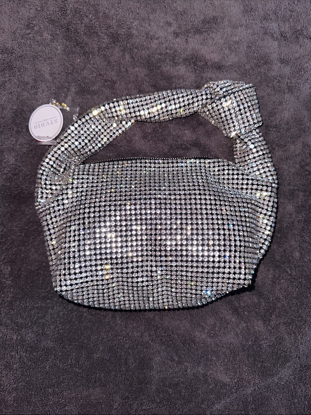 Studio Silver Rhinestone Knotted Shoulder Bag